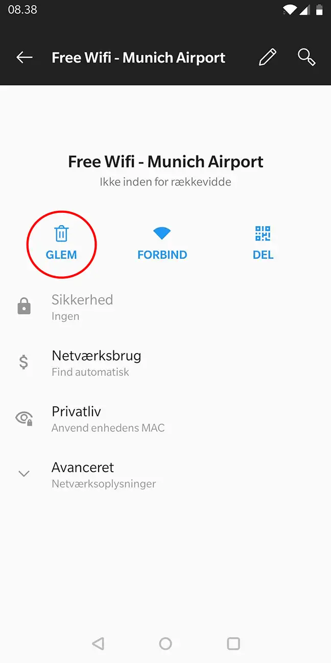 Billede af glem netv&aelig;rk android